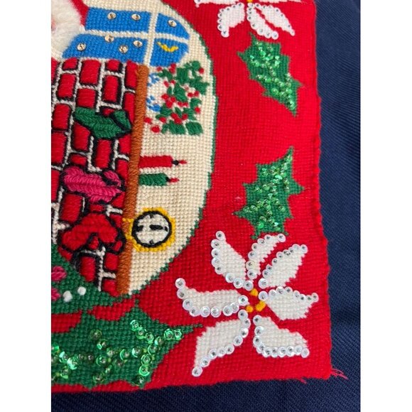 Vintage Santa Needlepoint Christmas Pillow Cover Sham Handmade READ - Picture 10 of 15